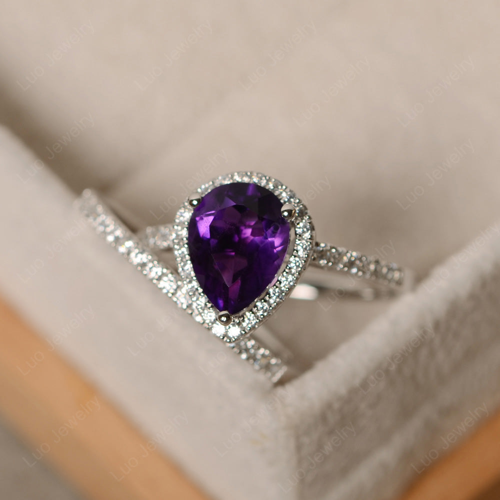 Pear Cut Amethyst Bridal Set Engagement Ring - LUO Jewelry