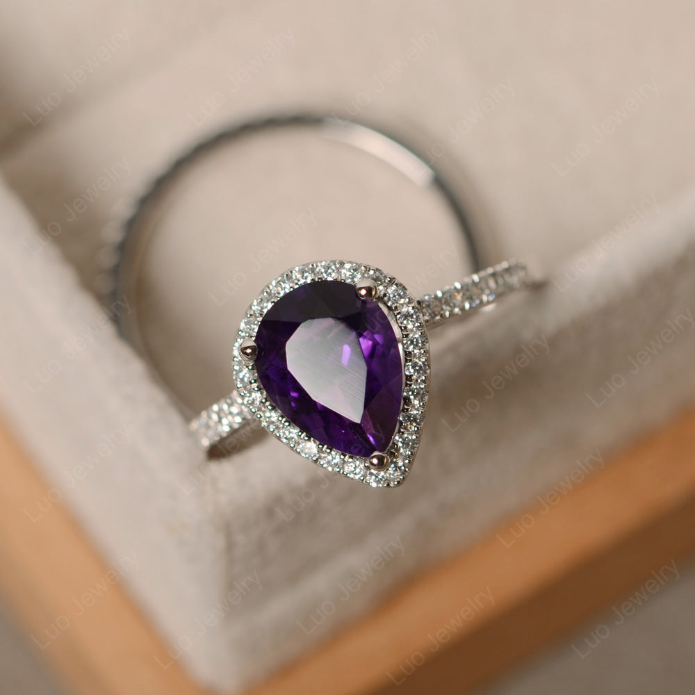 Pear Cut Amethyst Bridal Set Engagement Ring - LUO Jewelry