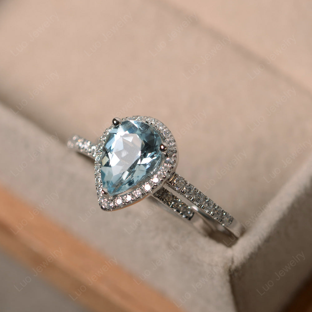 Pear Cut Aquamarine Bridal Set Engagement Ring - LUO Jewelry