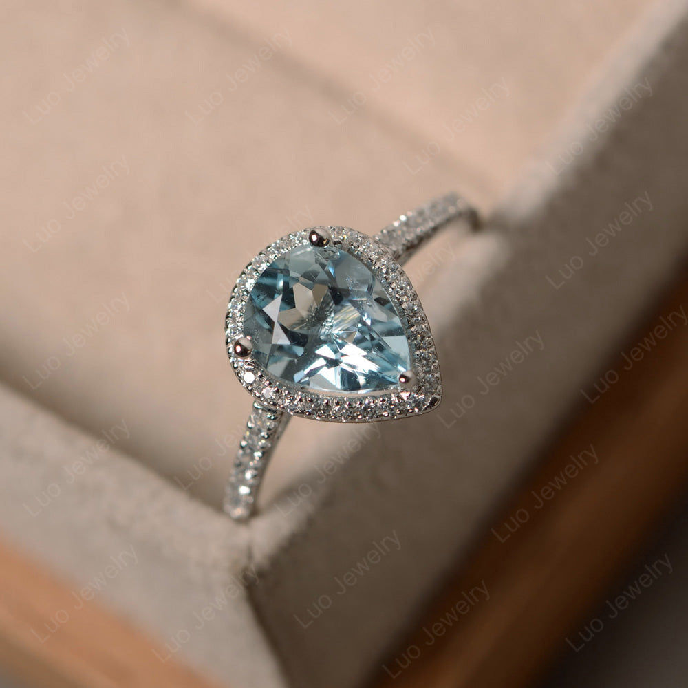 Pear Cut Aquamarine Bridal Set Engagement Ring - LUO Jewelry