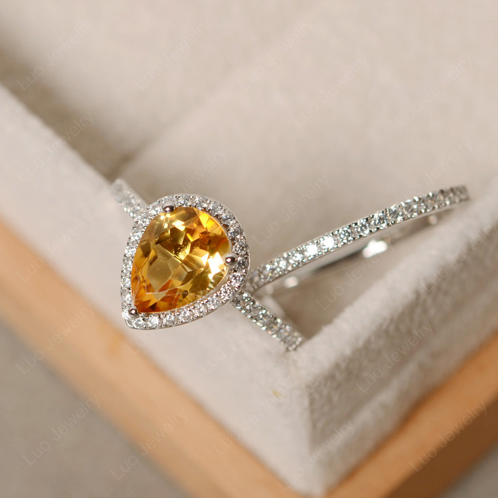 Pear Cut Citrine Bridal Set Engagement Ring - LUO Jewelry