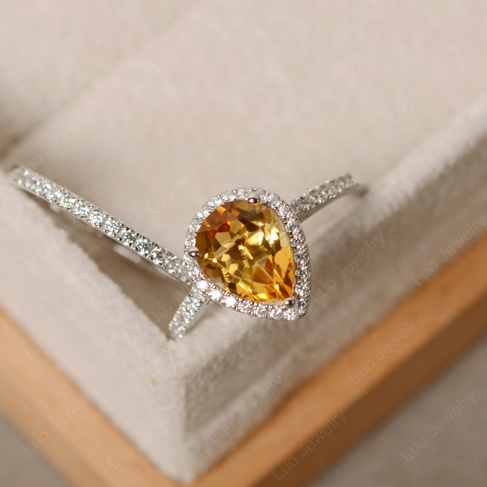 Pear Cut Citrine Bridal Set Engagement Ring - LUO Jewelry