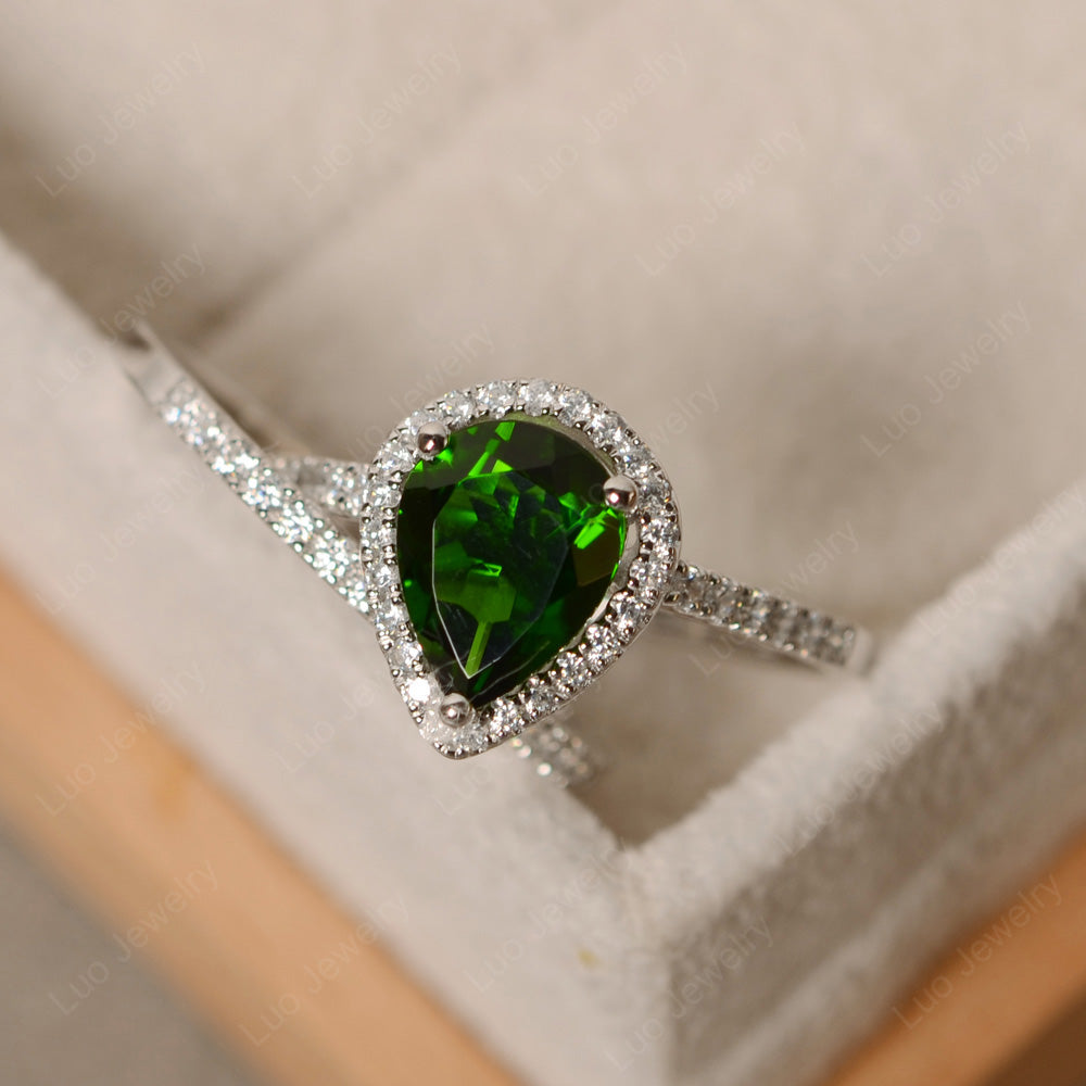 Pear Cut Diopside Bridal Set Engagement Ring - LUO Jewelry