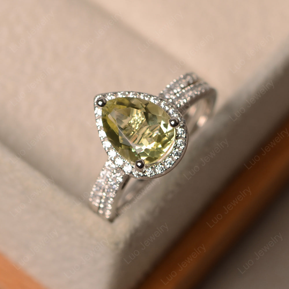 Pear Cut Lemon Quartz Bridal Set Engagement Ring - LUO Jewelry