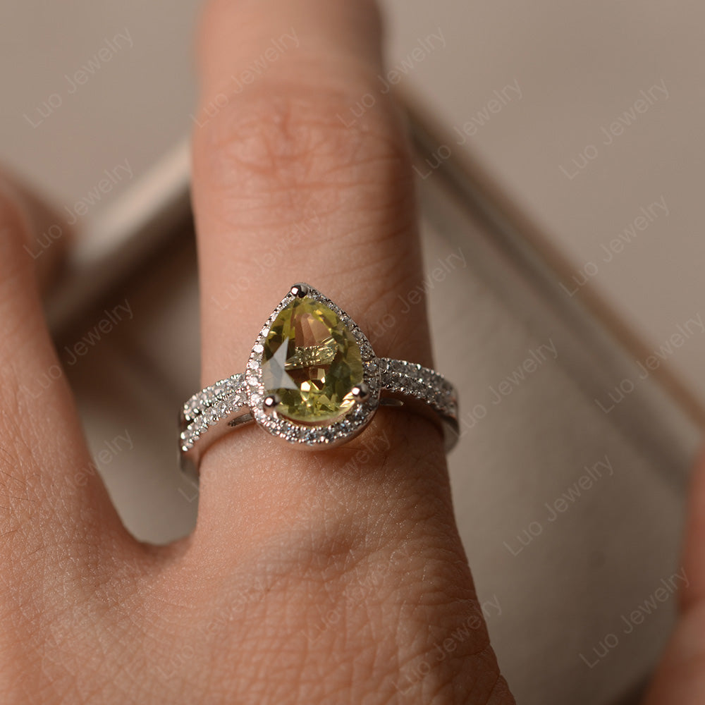Pear Cut Lemon Quartz Bridal Set Engagement Ring - LUO Jewelry