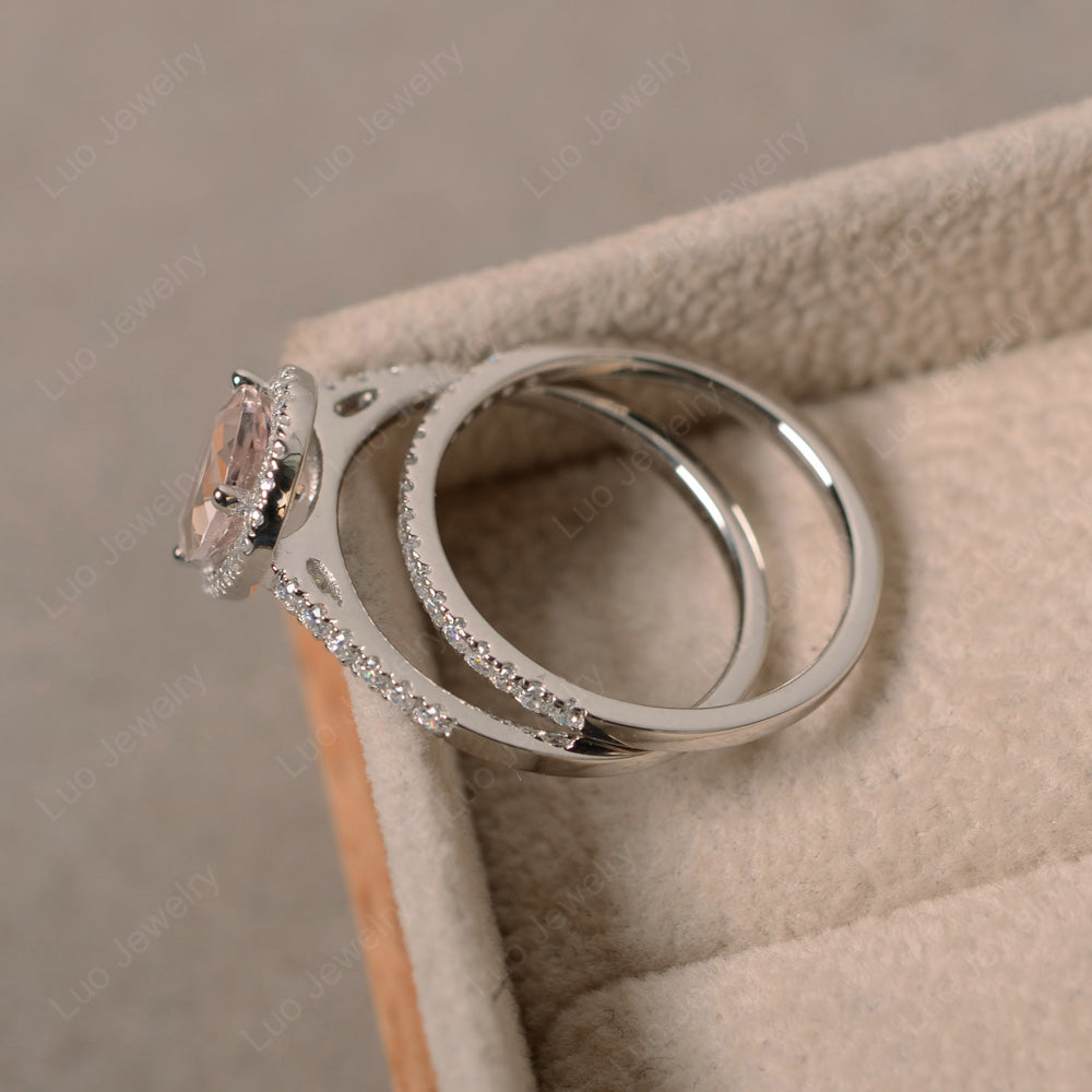 Pear Cut Morganite Bridal Set Engagement Ring - LUO Jewelry