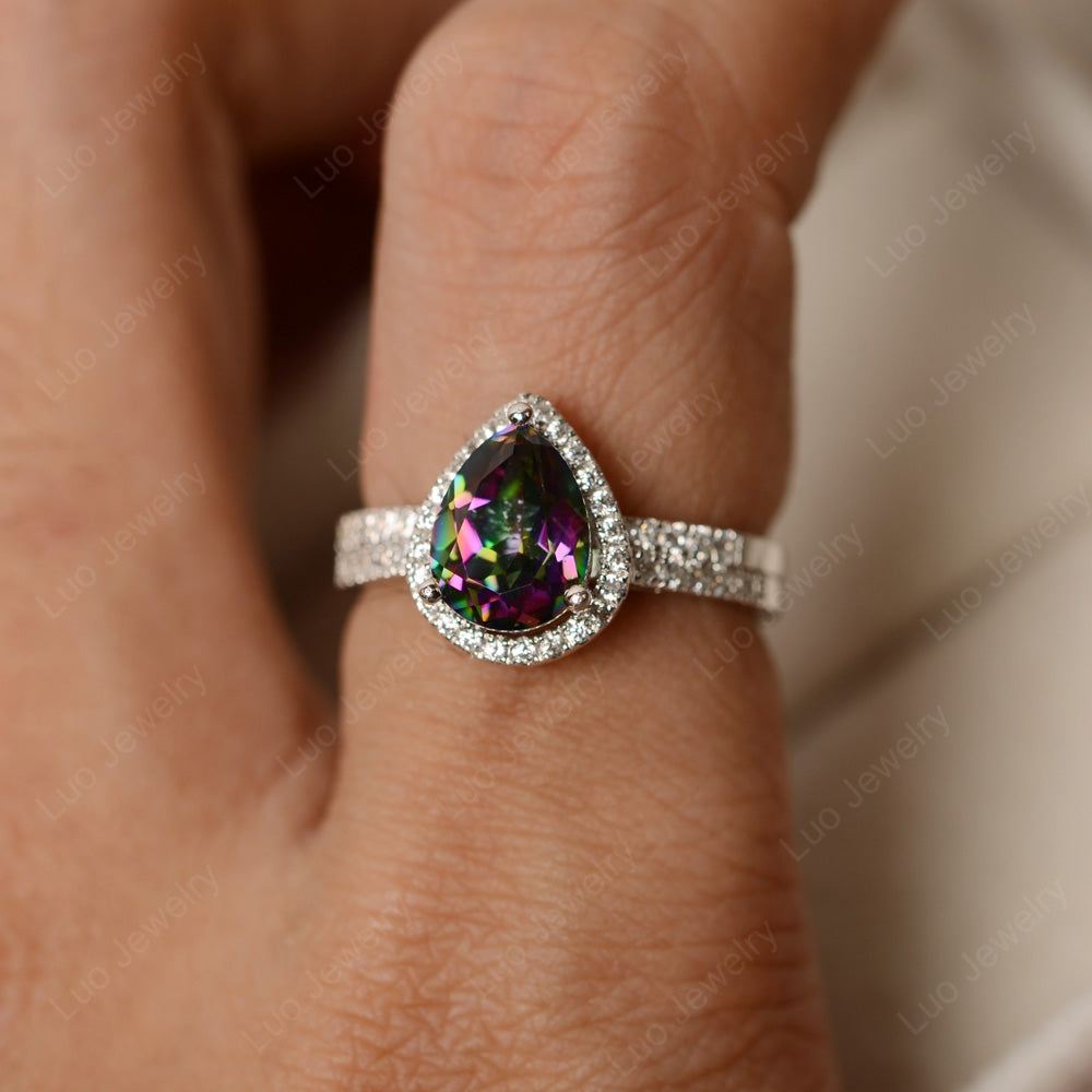 Pear Cut Mystic Topaz Bridal Set Engagement Ring - LUO Jewelry