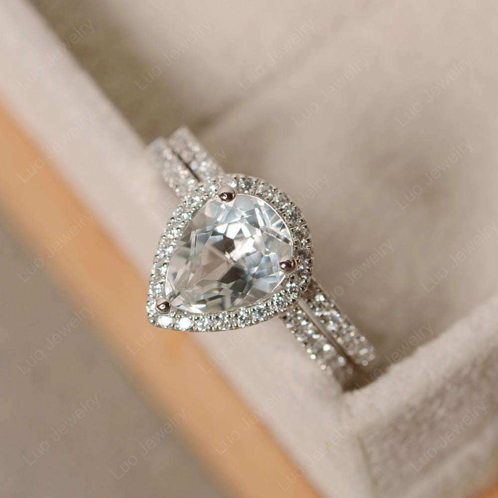 Pear Cut White Topaz Bridal Set Engagement Ring - LUO Jewelry