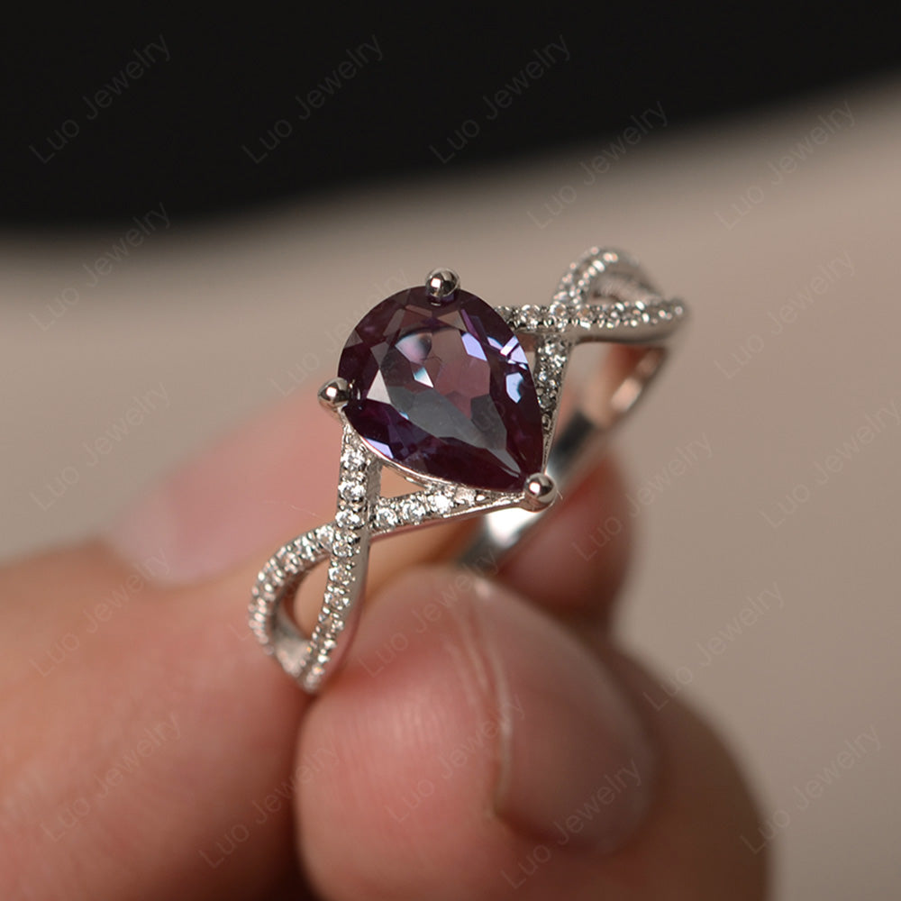 Alexandrite Split Shank Pear Engagement Ring - LUO Jewelry