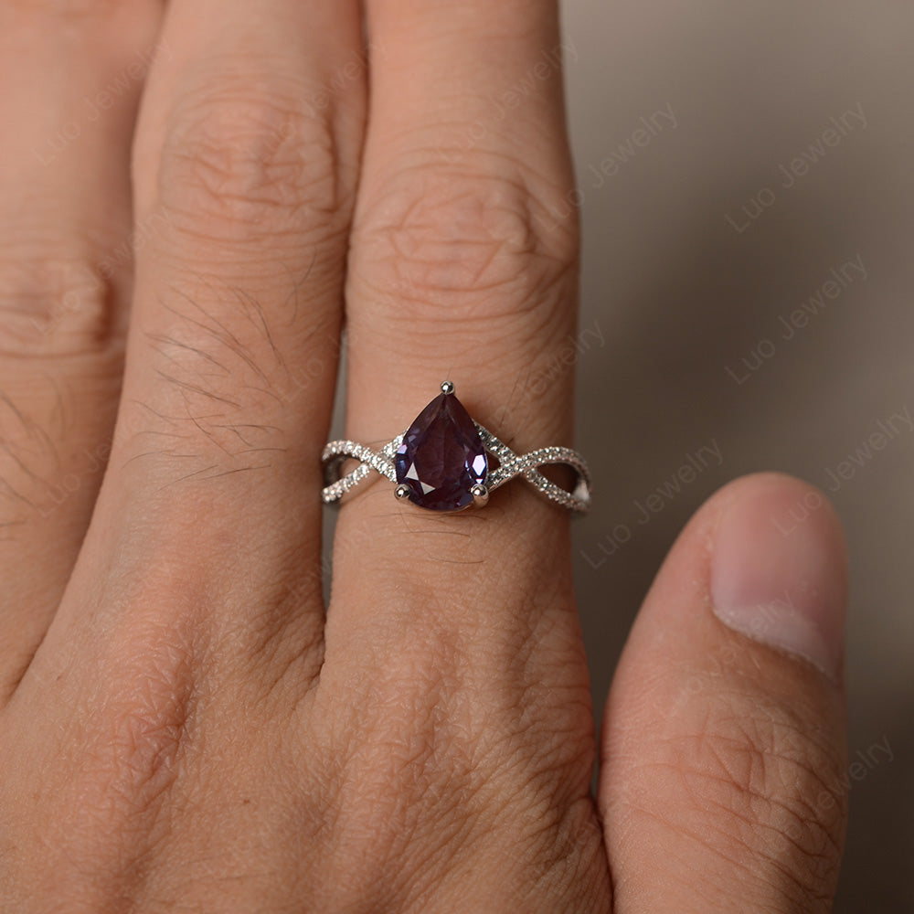 Alexandrite Split Shank Pear Engagement Ring - LUO Jewelry