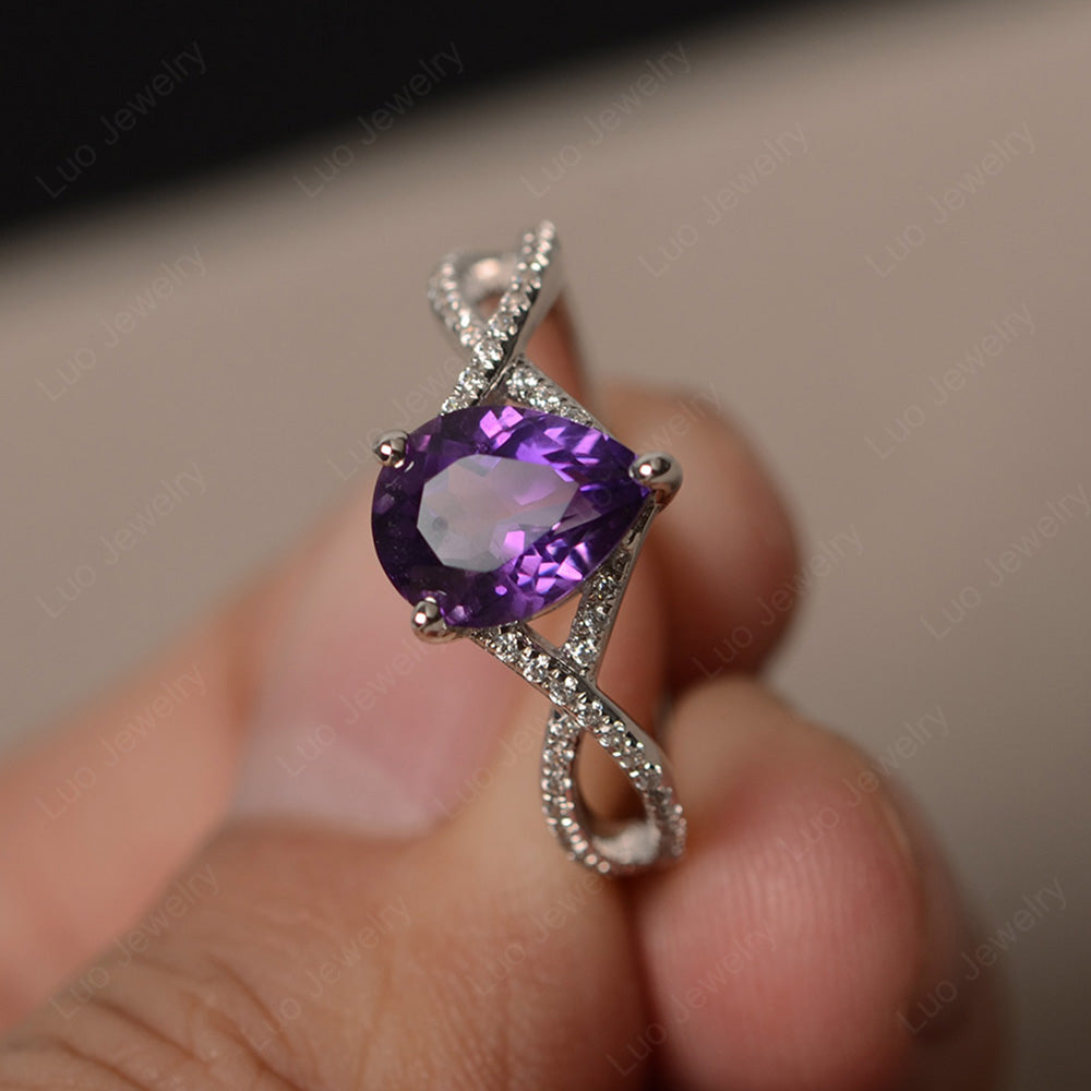 Amethyst Split Shank Pear Engagement Ring - LUO Jewelry