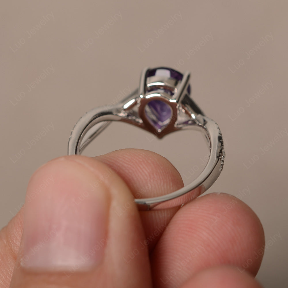 Amethyst Split Shank Pear Engagement Ring - LUO Jewelry