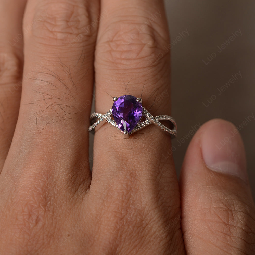 Amethyst Split Shank Pear Engagement Ring - LUO Jewelry