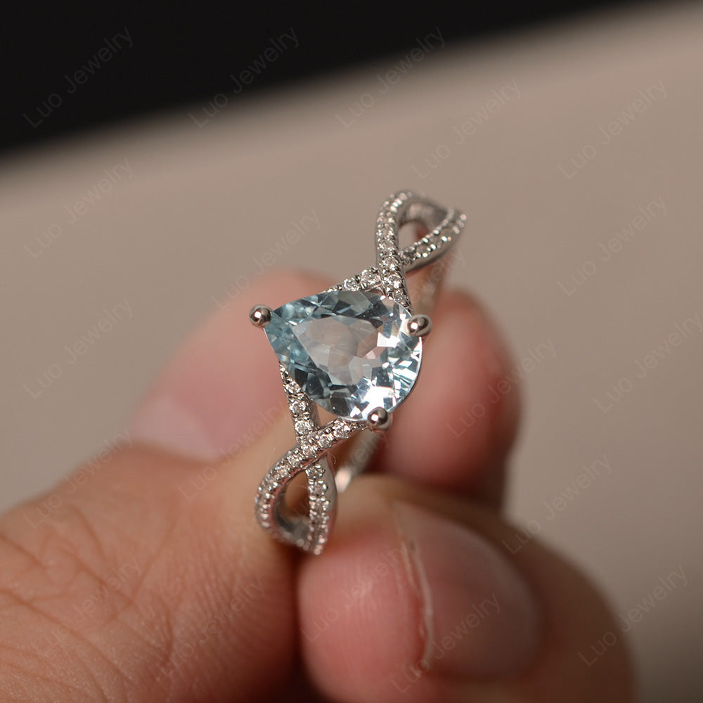 Aquamarine Split Shank Pear Engagement Ring - LUO Jewelry
