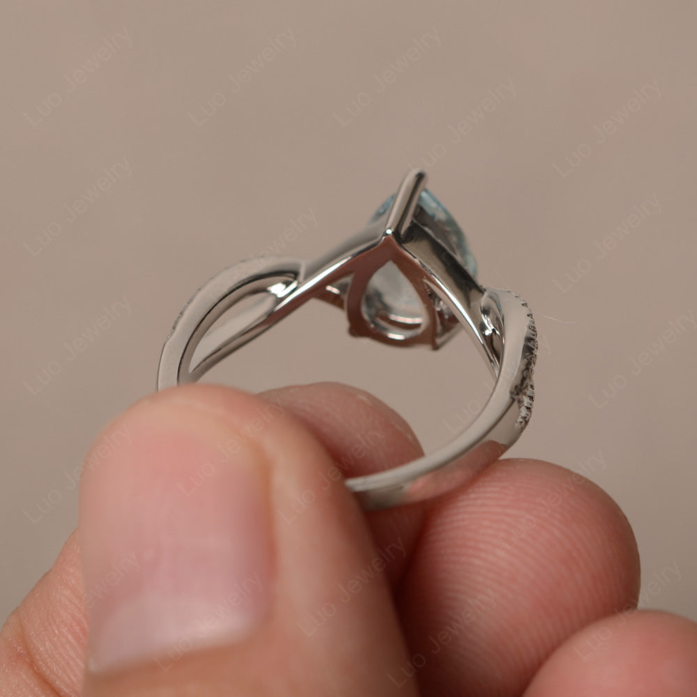 Aquamarine Split Shank Pear Engagement Ring - LUO Jewelry