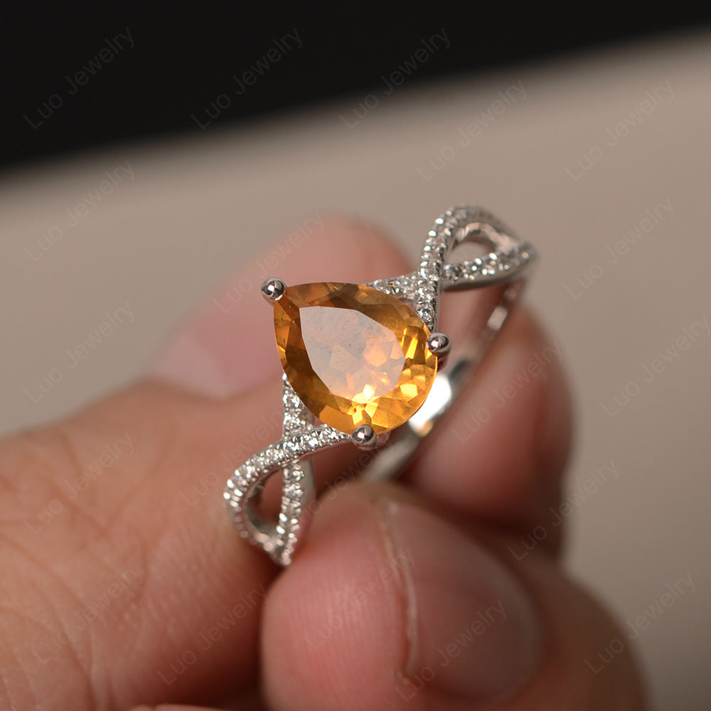 Citrine Split Shank Pear Engagement Ring - LUO Jewelry