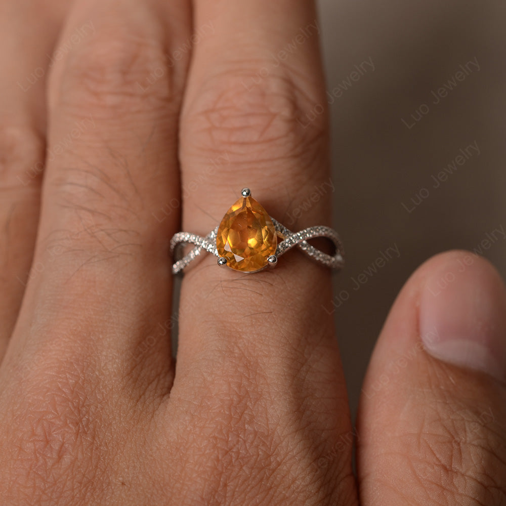Citrine Split Shank Pear Engagement Ring - LUO Jewelry