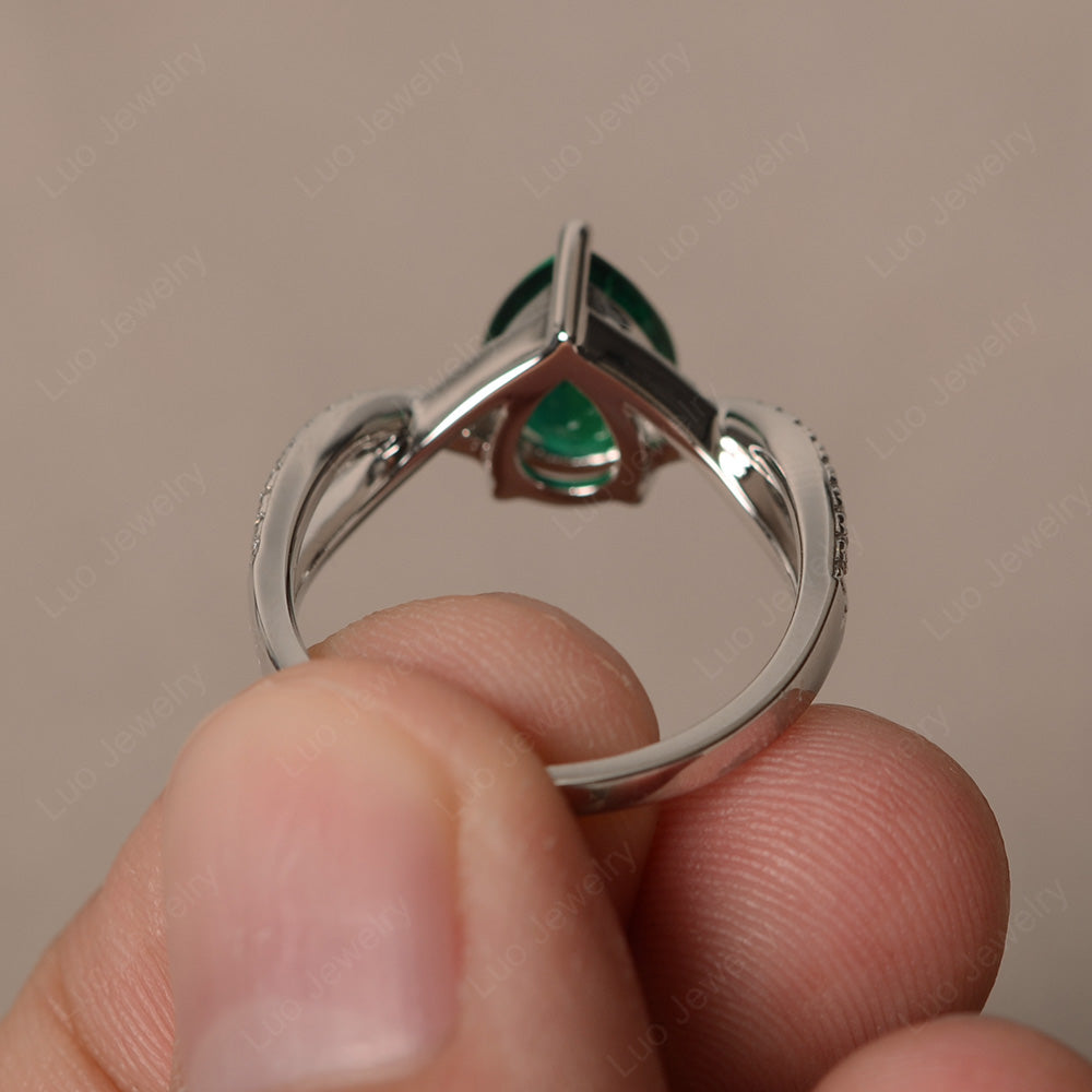Lab Emerald Split Shank Pear Engagement Ring - LUO Jewelry