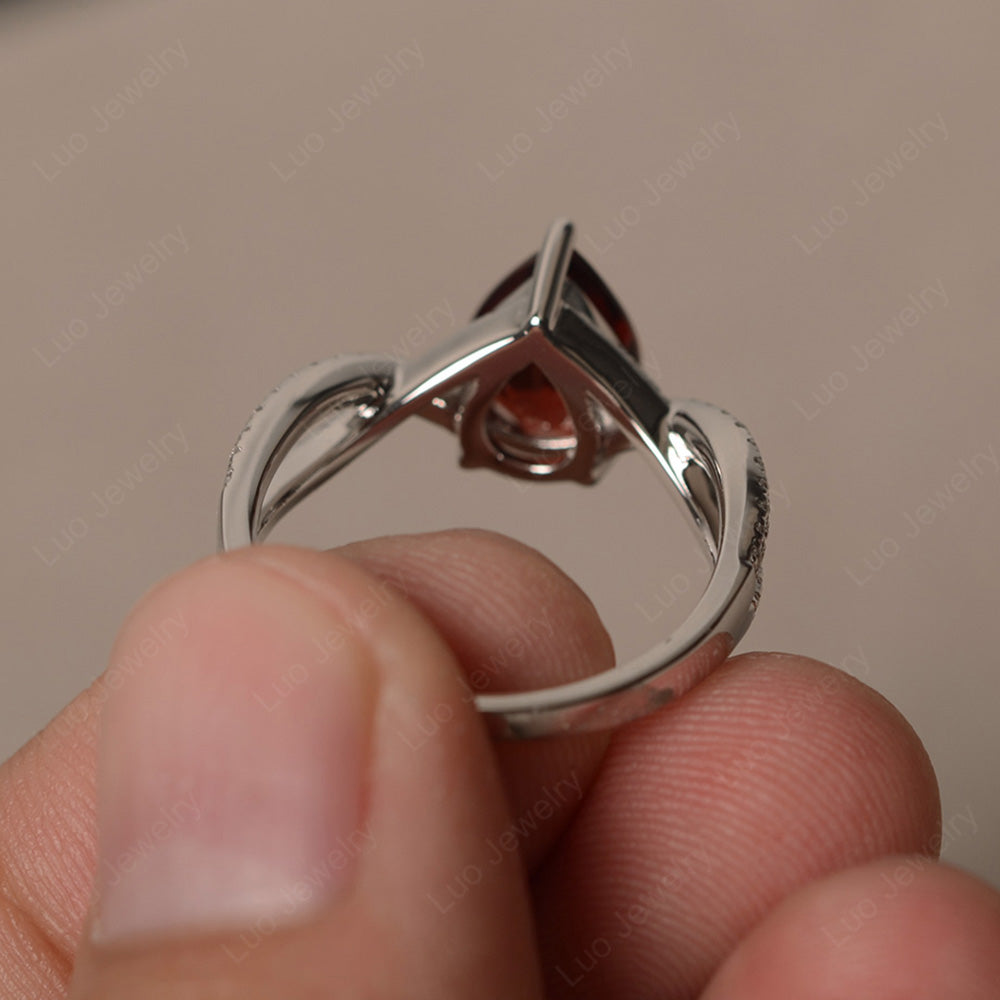 Garnet Split Shank Pear Engagement Ring - LUO Jewelry