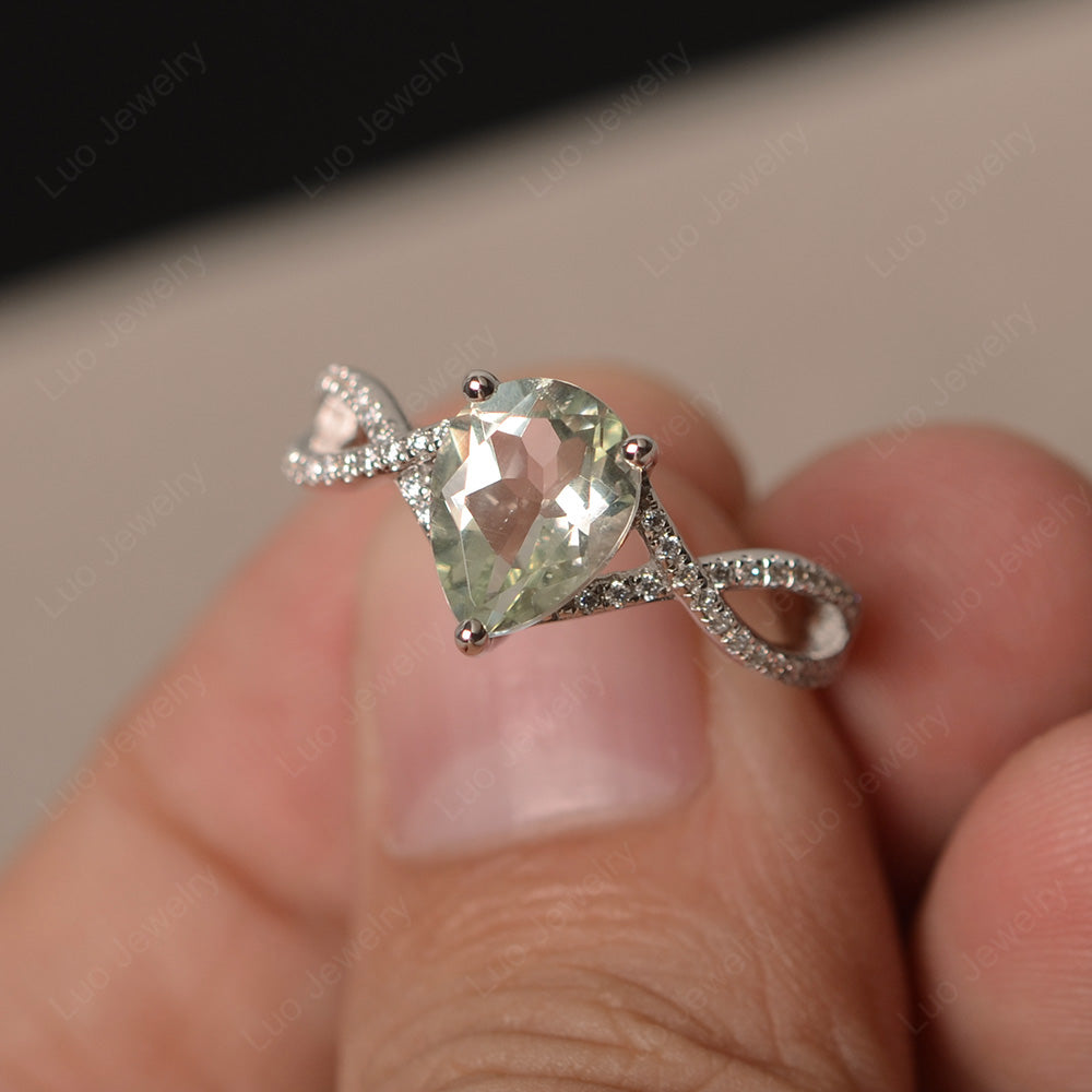 Green Amethyst Split Shank Pear Engagement Ring - LUO Jewelry