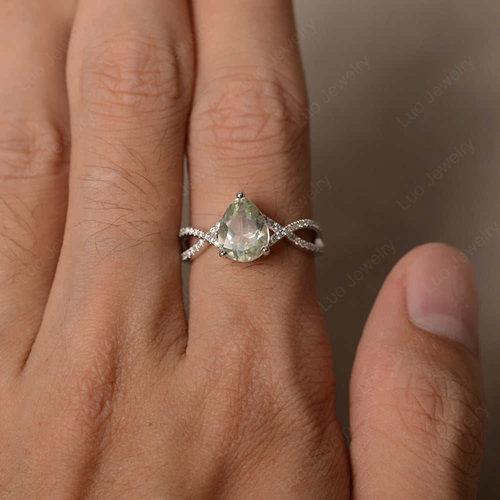 Green Amethyst Split Shank Pear Engagement Ring - LUO Jewelry