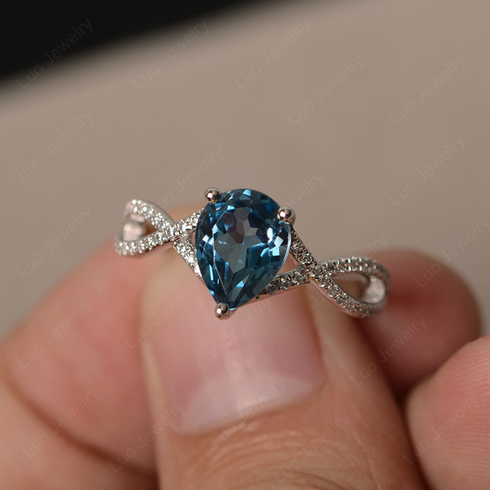 London Blue Topaz Split Shank Pear Engagement Ring - LUO Jewelry