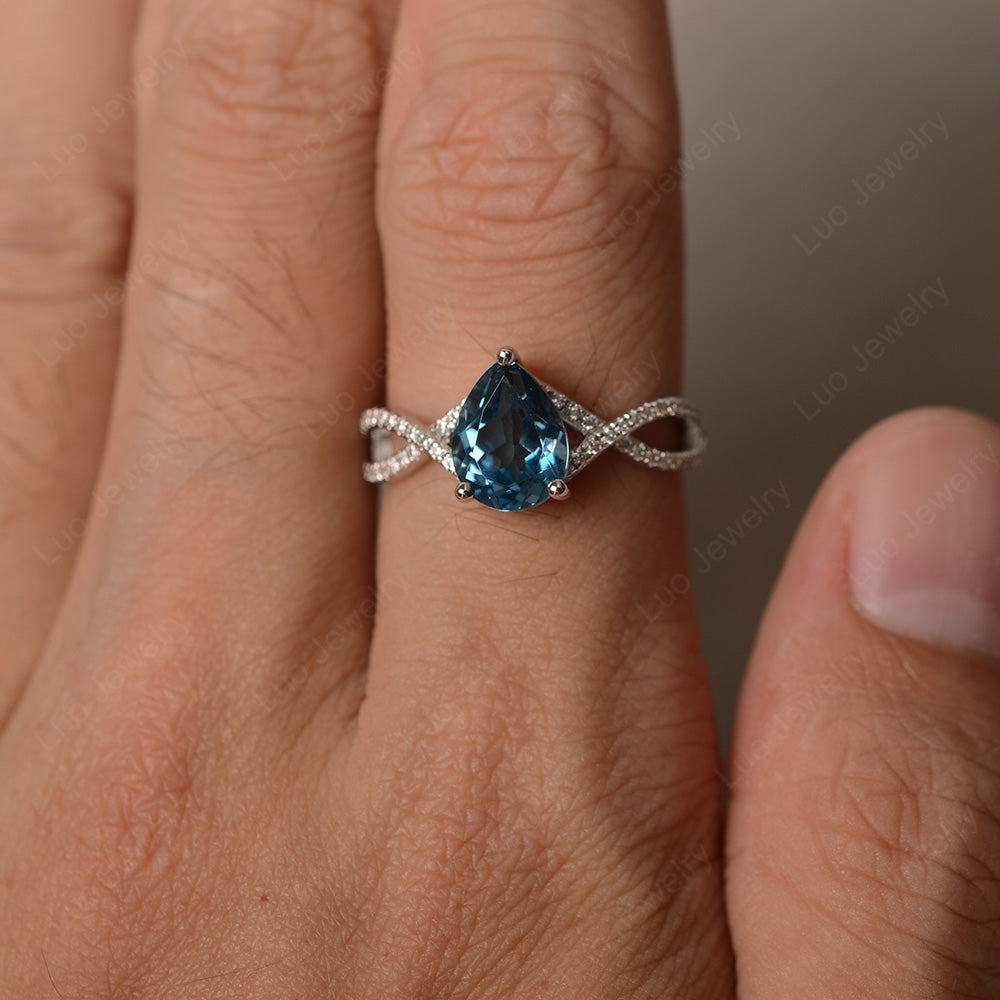 London Blue Topaz Split Shank Pear Engagement Ring - LUO Jewelry