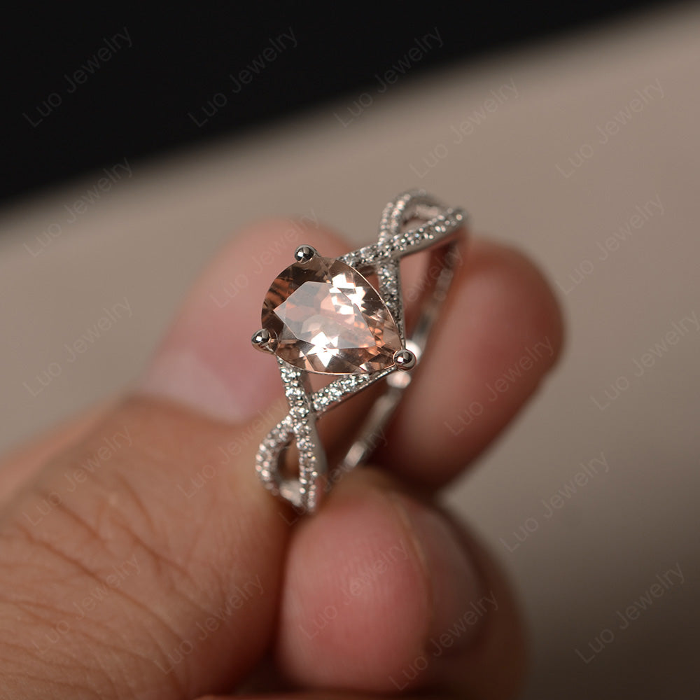 Morganite Split Shank Pear Engagement Ring - LUO Jewelry