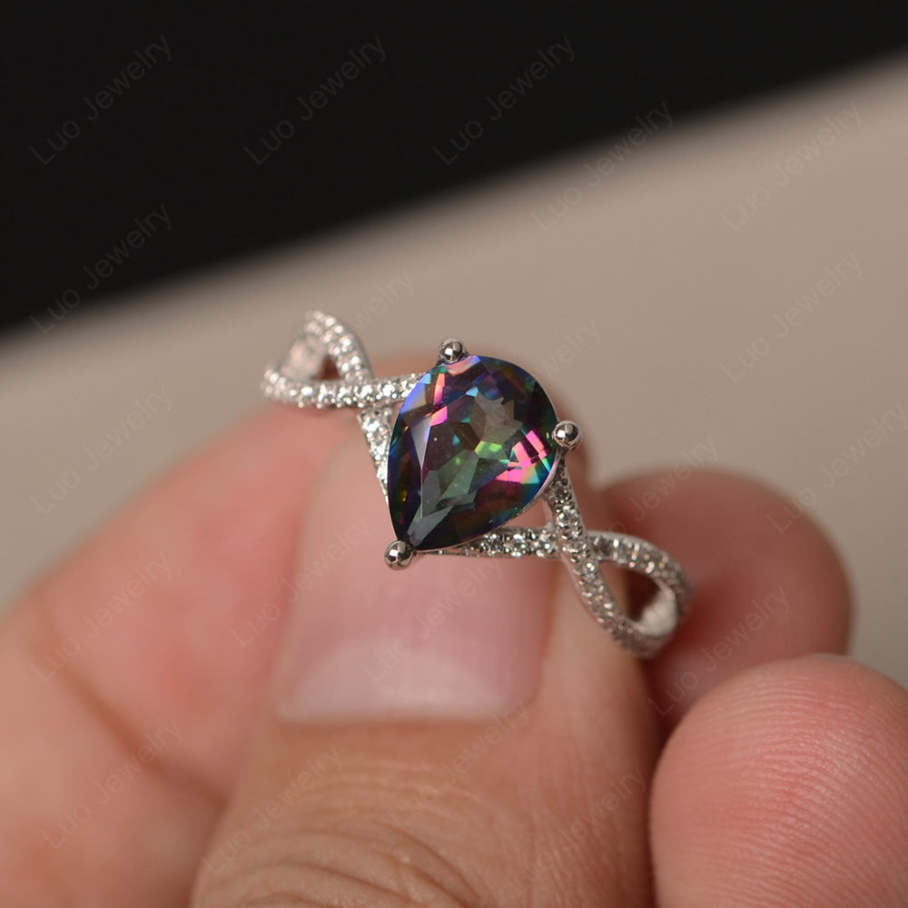 Mystic Topaz Split Shank Pear Engagement Ring - LUO Jewelry