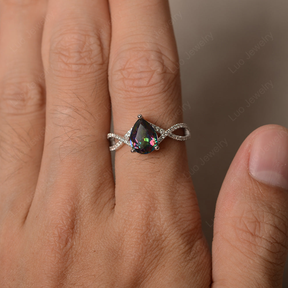 Mystic Topaz Split Shank Pear Engagement Ring - LUO Jewelry