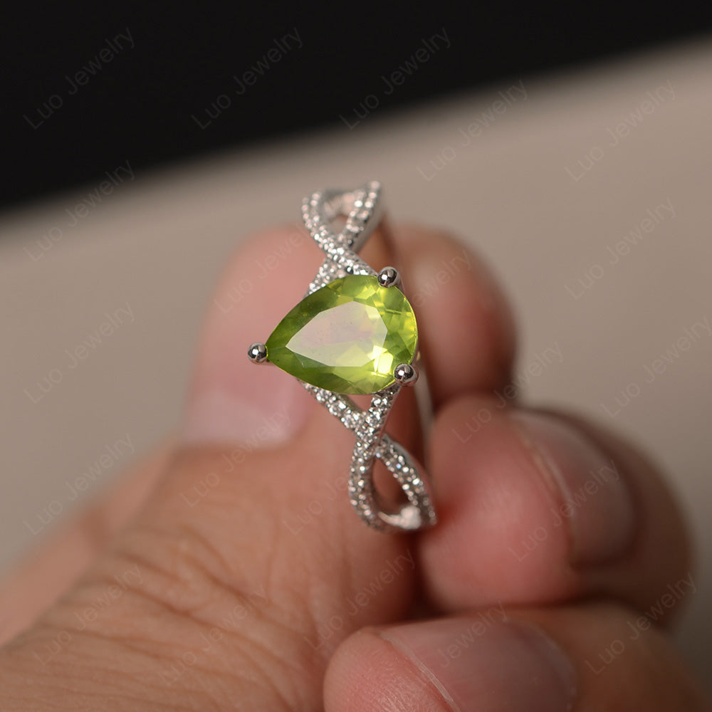 Peridot Split Shank Pear Engagement Ring - LUO Jewelry