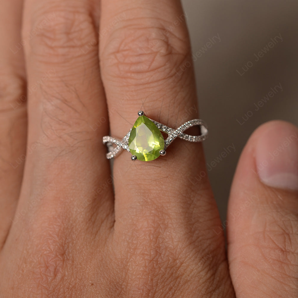 Peridot Split Shank Pear Engagement Ring - LUO Jewelry