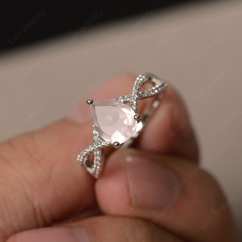 Rose Quartz Split Shank Pear Engagement Ring - LUO Jewelry