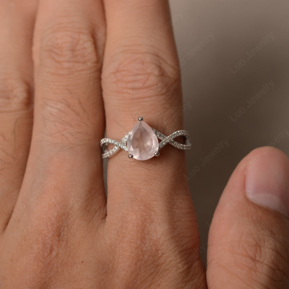 Rose Quartz Split Shank Pear Engagement Ring - LUO Jewelry