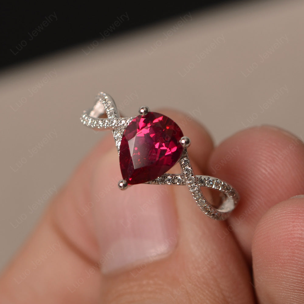 Ruby Split Shank Pear Engagement Ring - LUO Jewelry