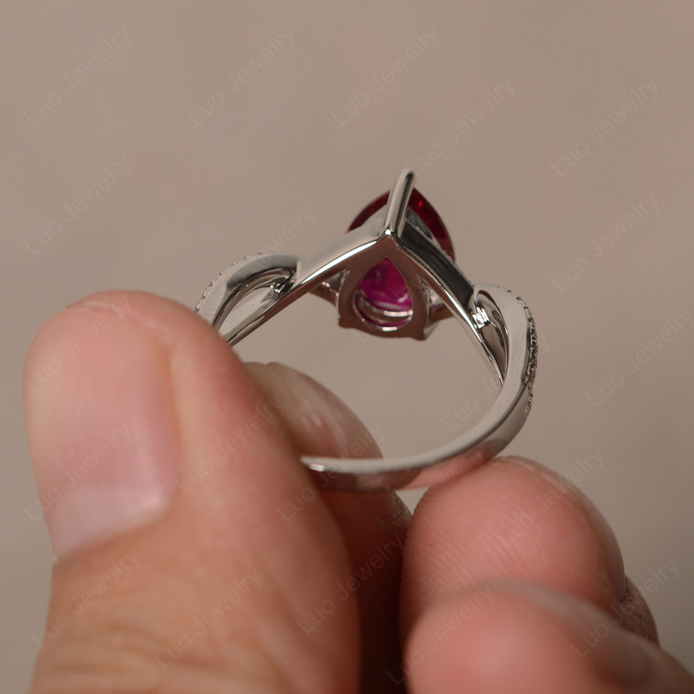 Ruby Split Shank Pear Engagement Ring - LUO Jewelry