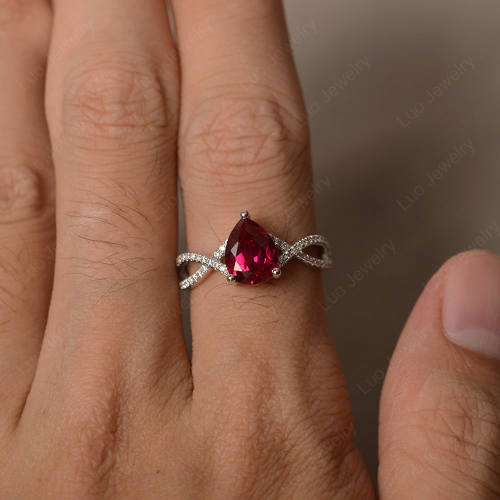 Ruby Split Shank Pear Engagement Ring - LUO Jewelry