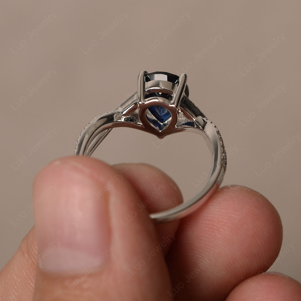 Lab Sapphire Split Shank Pear Engagement Ring - LUO Jewelry