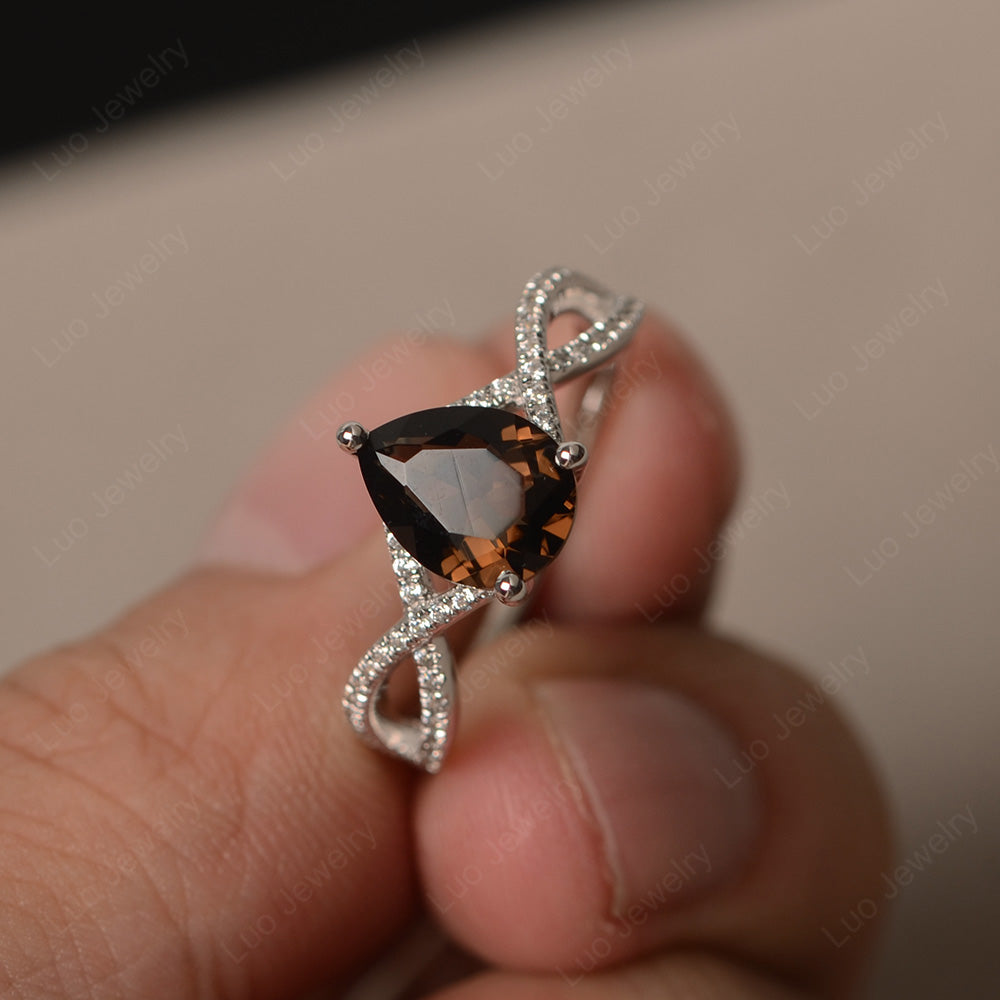 Smoky Quartz  Split Shank Pear Engagement Ring - LUO Jewelry
