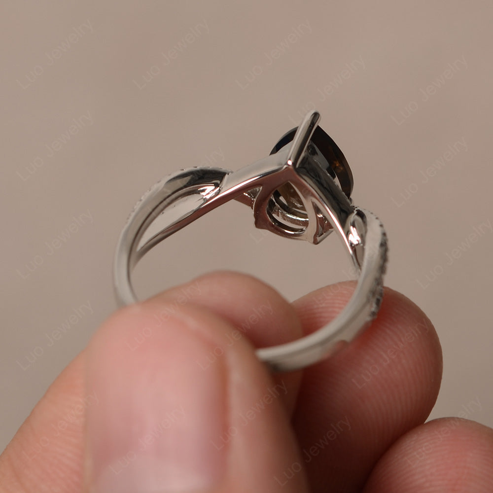 Smoky Quartz  Split Shank Pear Engagement Ring - LUO Jewelry