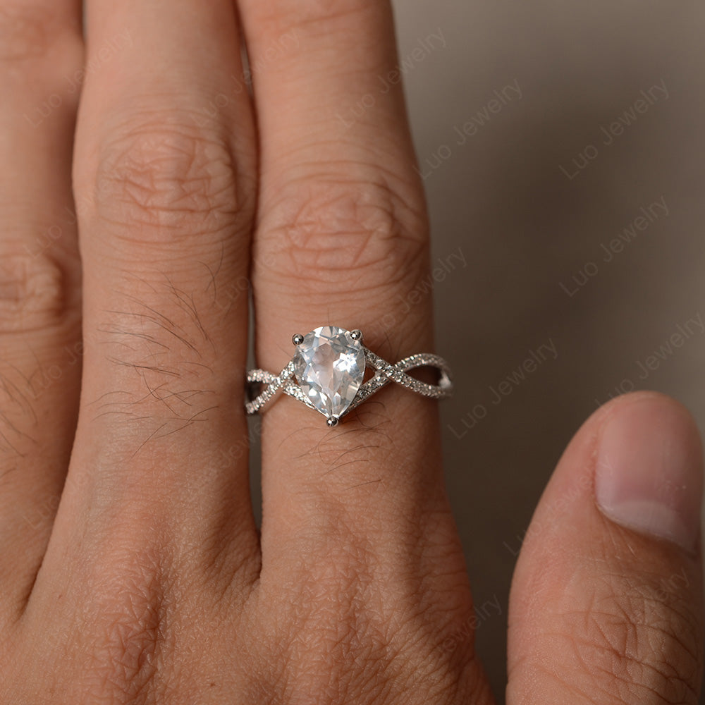 White Topaz Split Shank Pear Engagement Ring - LUO Jewelry