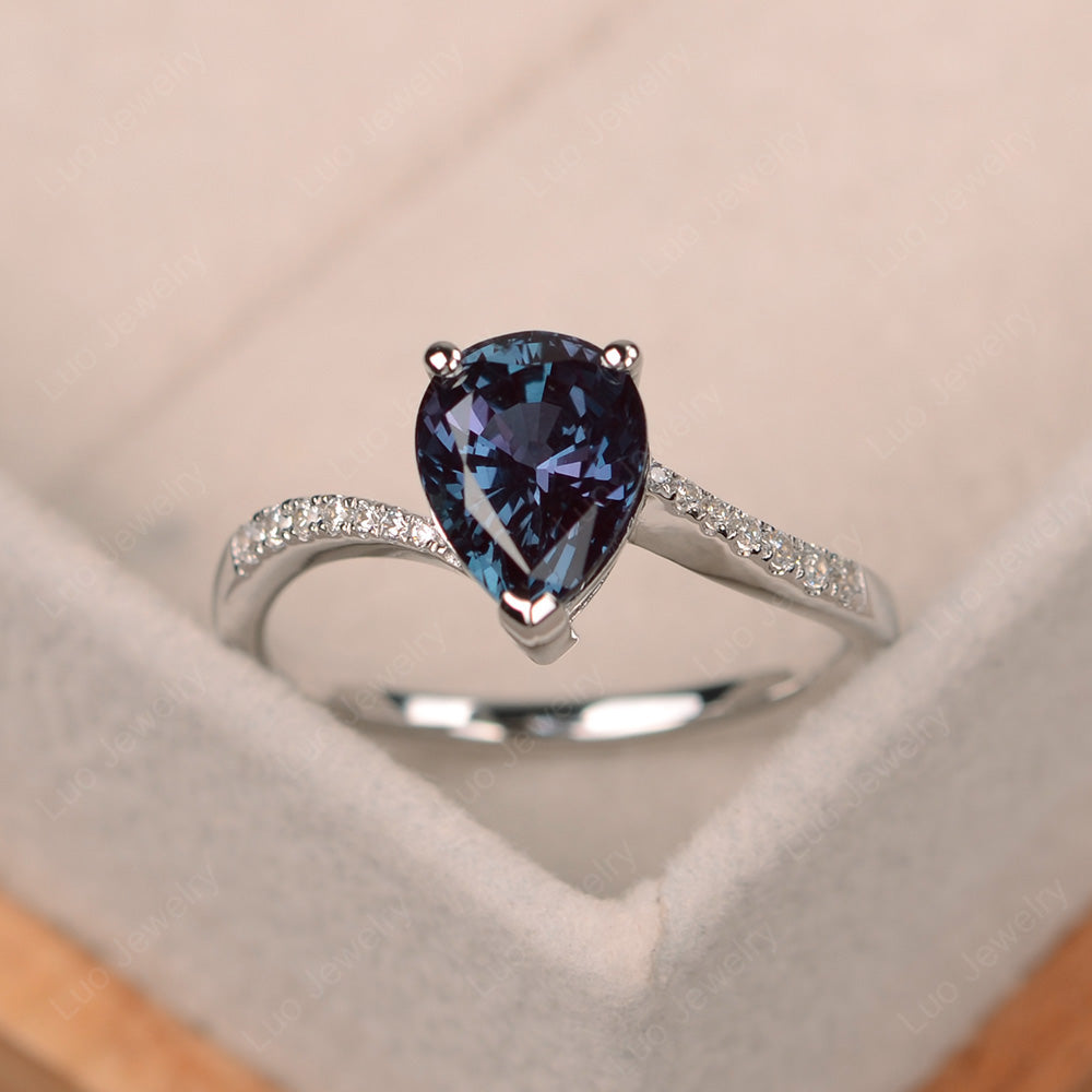 Pear Shaped Alexandrite Engagement Ring Pave - LUO Jewelry