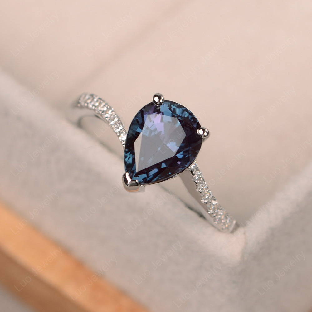 Pear Shaped Alexandrite Engagement Ring Pave - LUO Jewelry