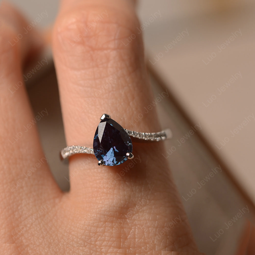 Pear Shaped Alexandrite Engagement Ring Pave - LUO Jewelry