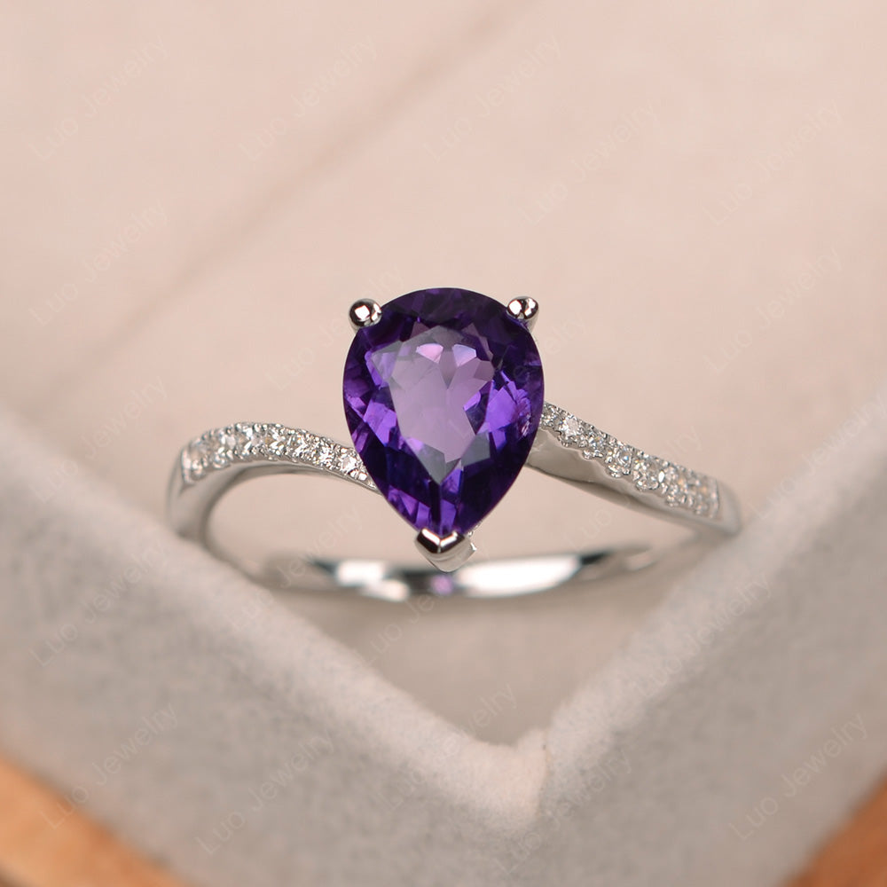 Pear Shaped Amethyst Engagement Ring Pave - LUO Jewelry