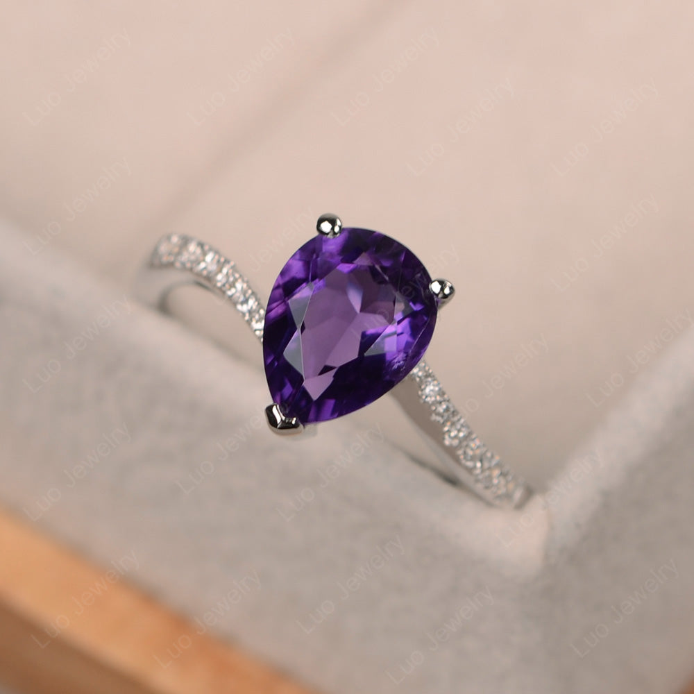 Pear Shaped Amethyst Engagement Ring Pave - LUO Jewelry