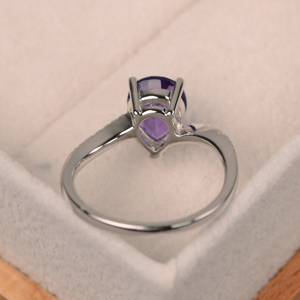 Pear Shaped Amethyst Engagement Ring Pave - LUO Jewelry