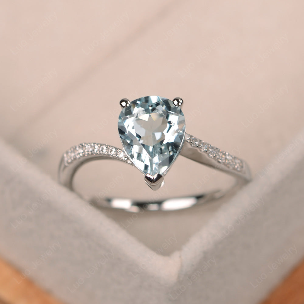 Pear Shaped Aquamarine Engagement Ring Pave - LUO Jewelry