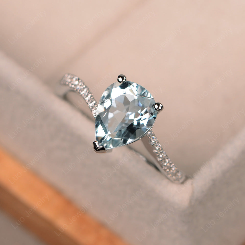 Pear Shaped Aquamarine Engagement Ring Pave - LUO Jewelry