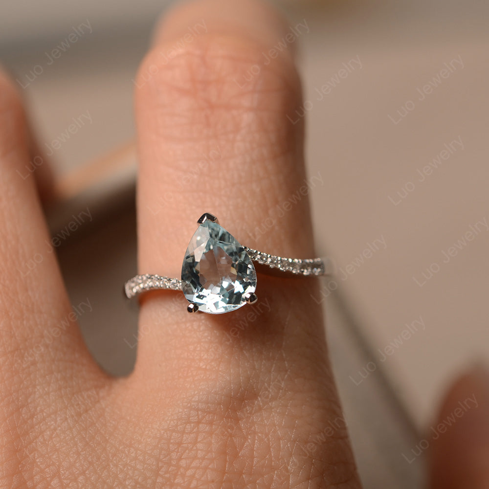 Pear Shaped Aquamarine Engagement Ring Pave - LUO Jewelry